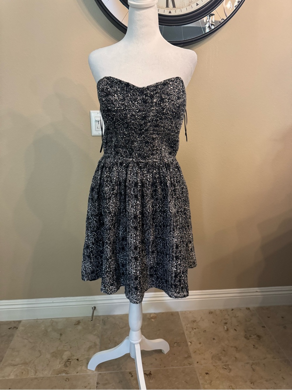Aqua Black & White Strapless Sweetheart Skater Dress